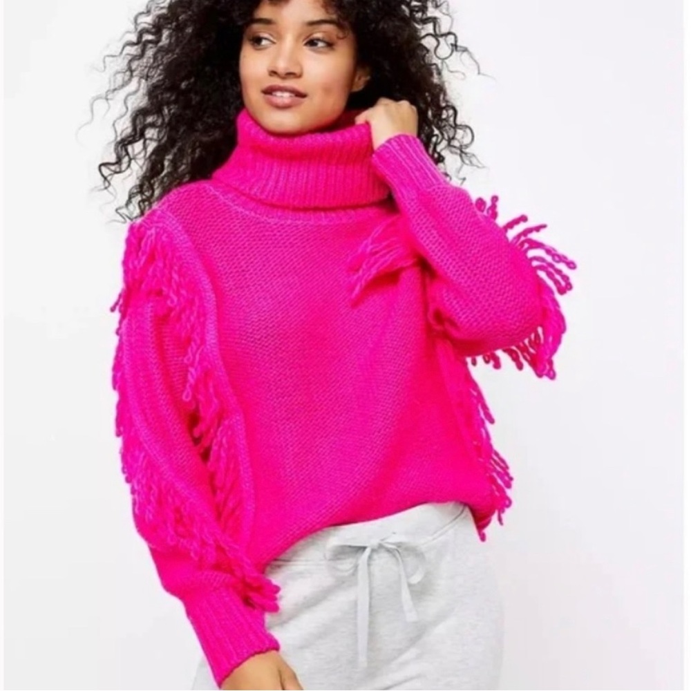 Lou & Grey Hot Pink Fringe Sweater